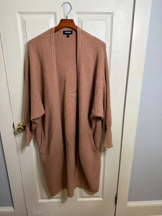 Express Sweaters - Express Dusty Rose Ribbed Longline Duster Cardigan Sweater Sz L